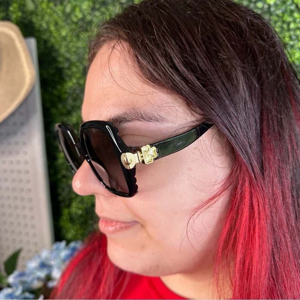 CHLOE - VERA BLACK SCALLOPED‎ SQUARE FRAME SUNGLASSES - NEW
